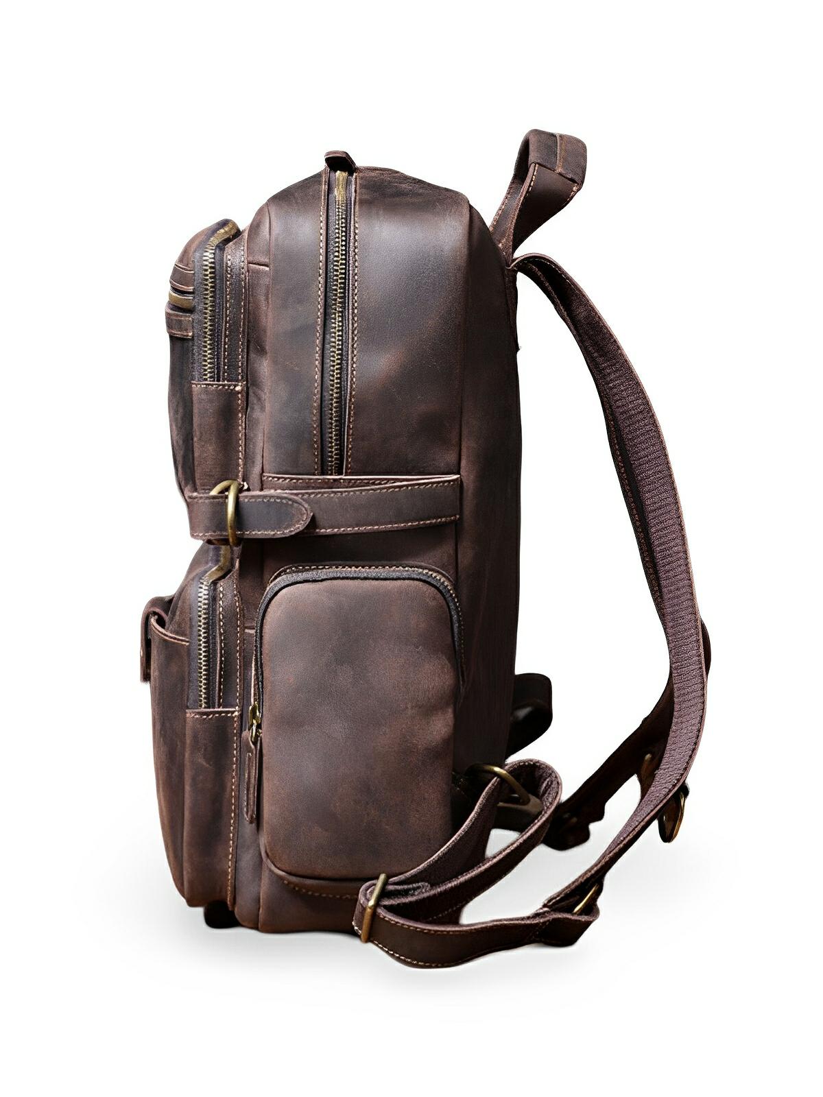 Sac à dos de voyage en cuir, aux bretelles larges, modèle Ulric - Sac à dos - Marron