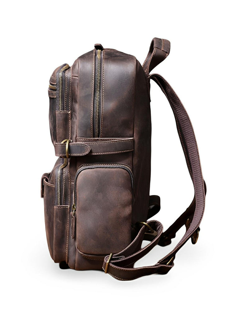 Sac à dos de voyage en cuir, aux bretelles larges, modèle Ulric - Sac à dos - Marron