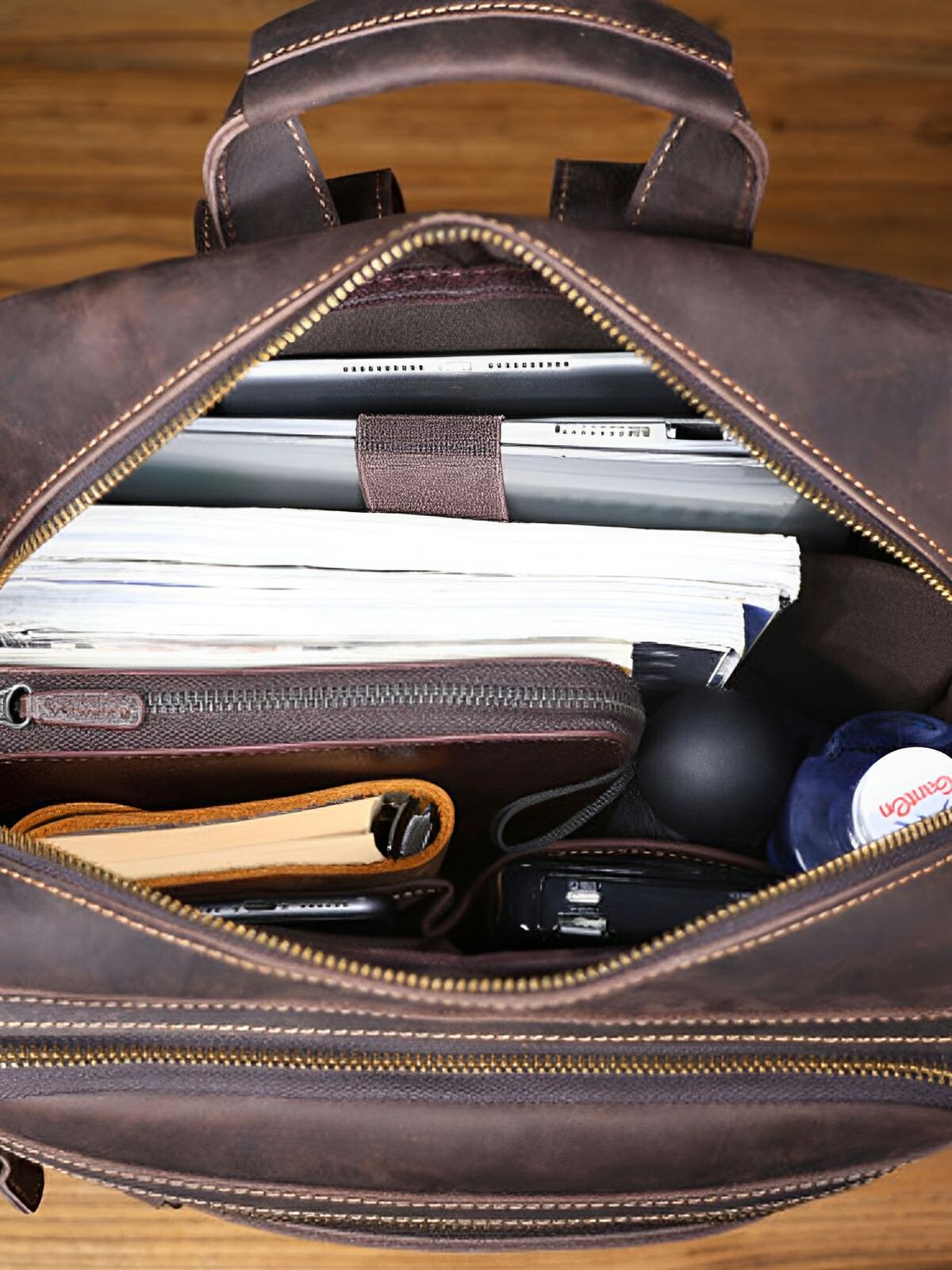 Sac à dos de voyage en cuir, aux bretelles larges, modèle Ulric - Sac à dos - Marron