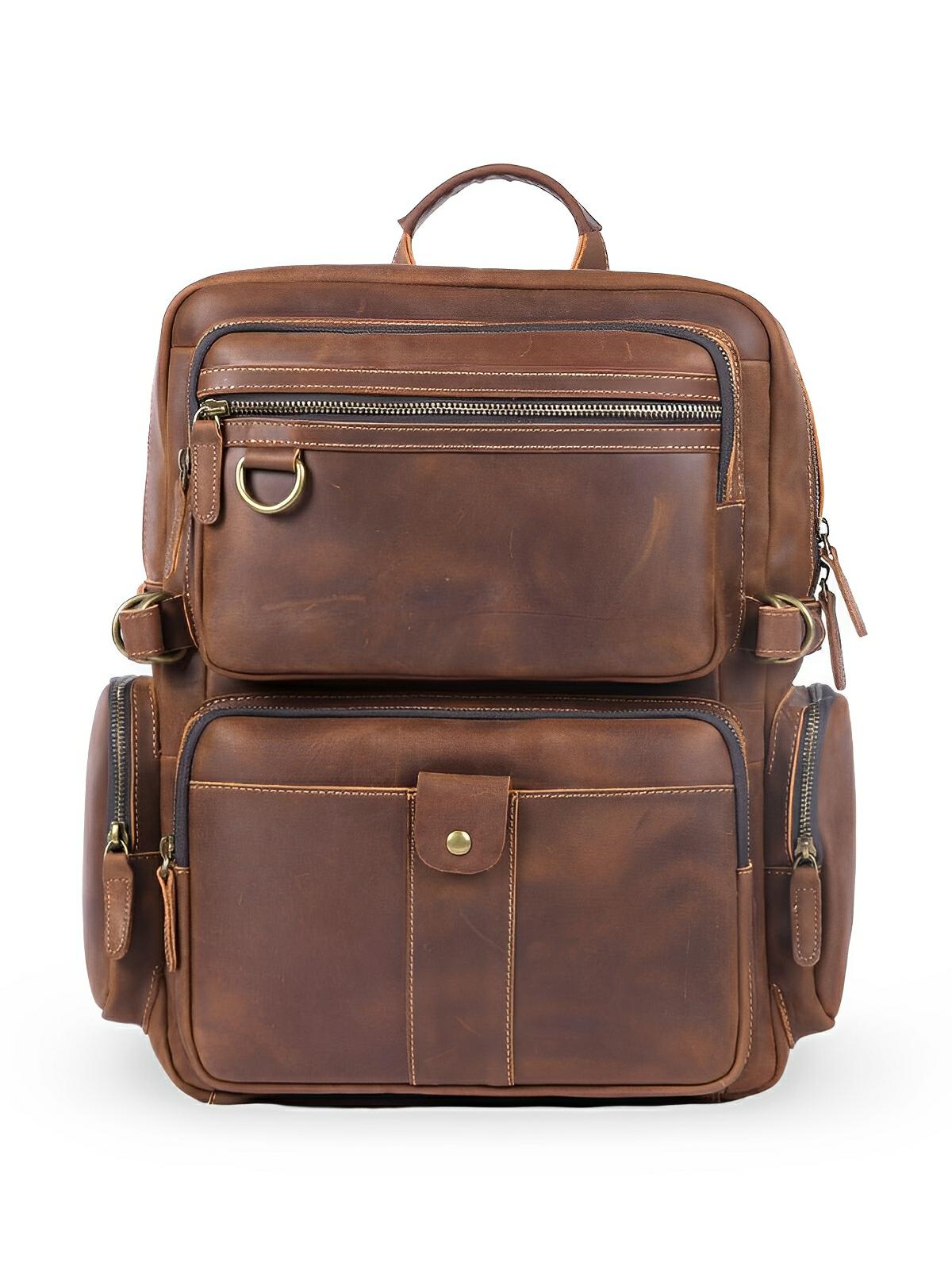 Sac à dos de voyage en cuir, aux bretelles larges, modèle Ulric - Sac à dos - Marron