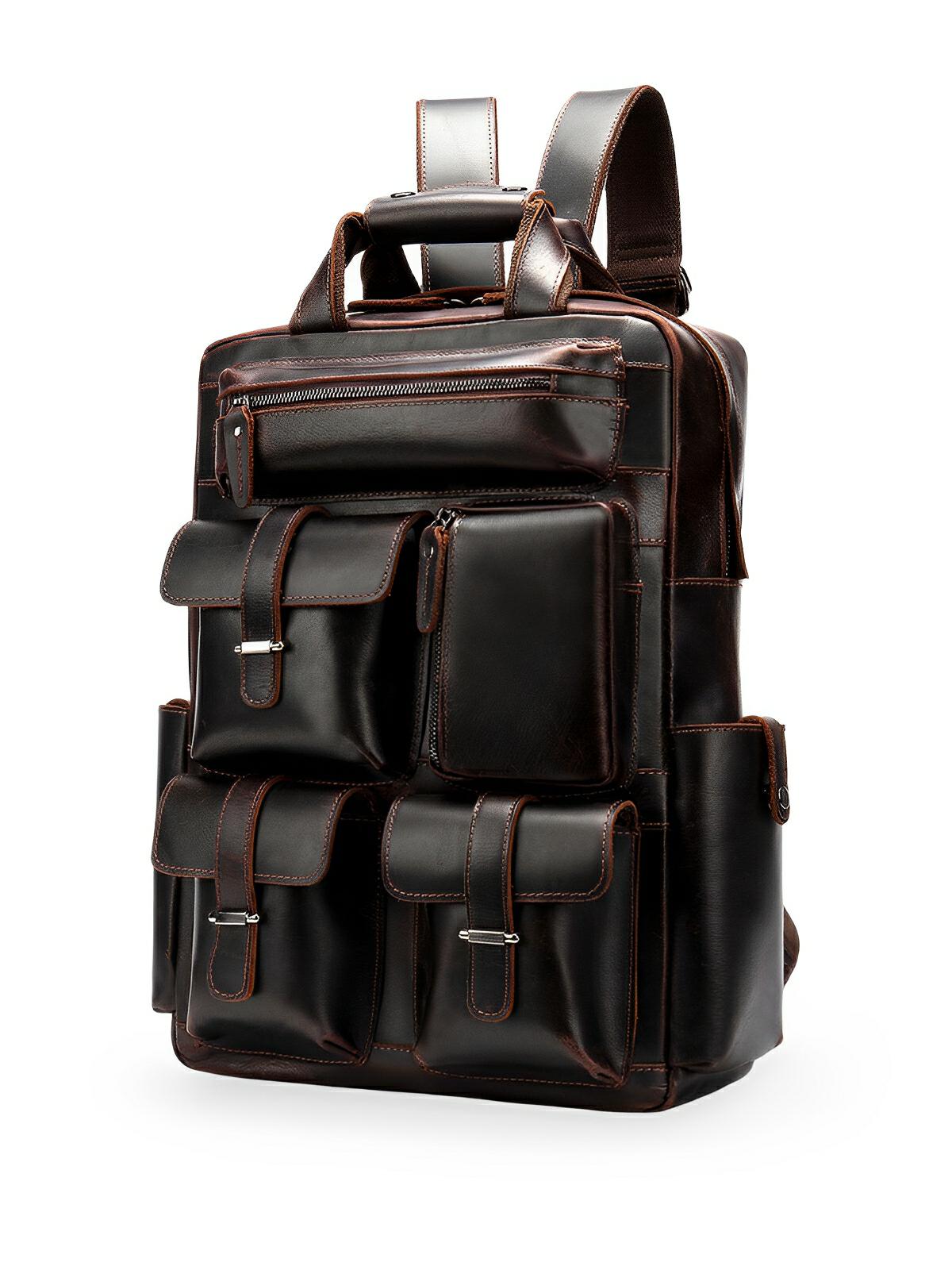 Sac à dos en cuir, multi - poches, ergonomique et spacieux, modèle Tancrède - Sac à dos - Noir