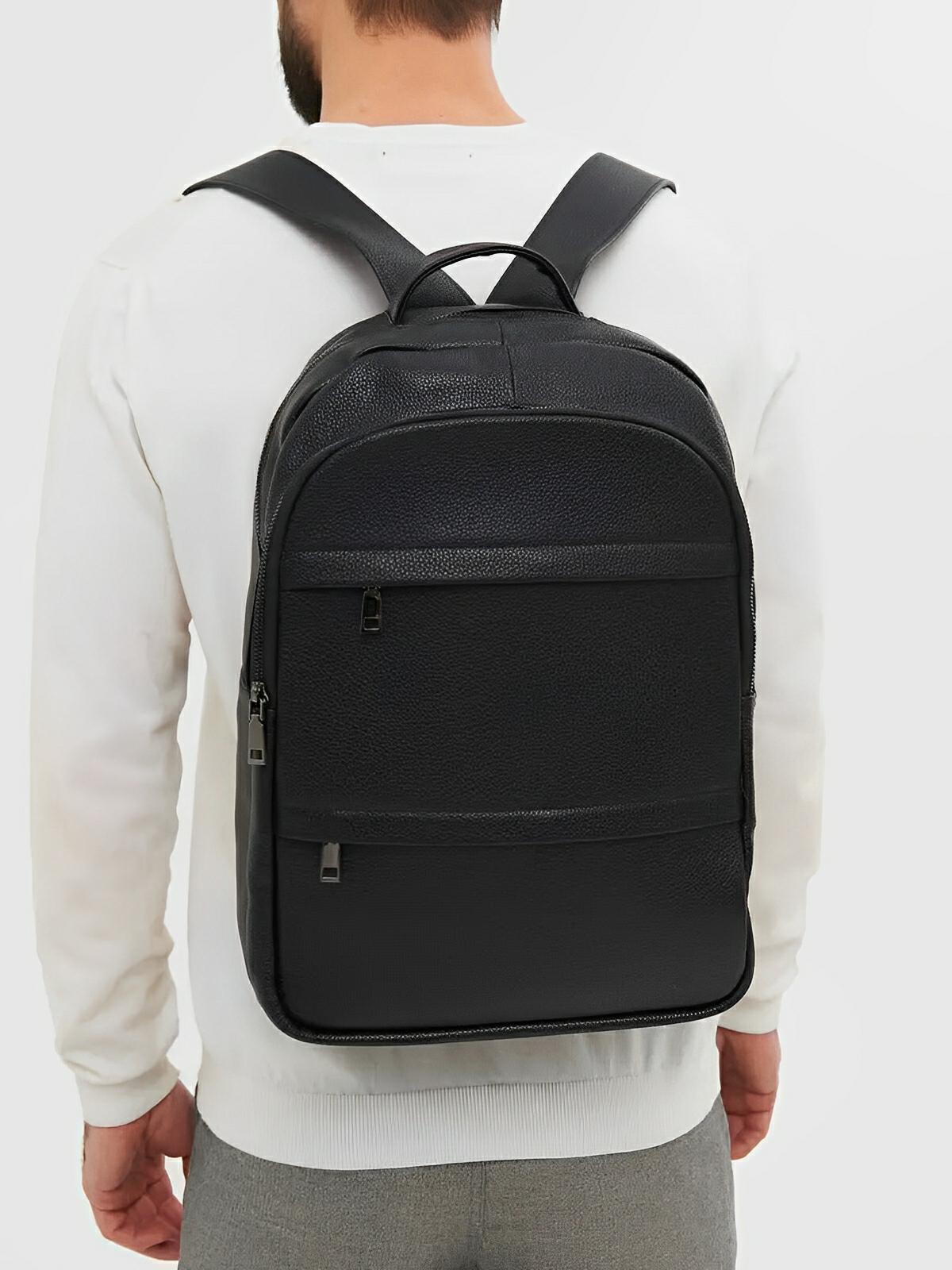 Sac à dos en cuir noir, moderne, pratique, spacieux et durable, modèle Théorus - Sac à dos - Noir