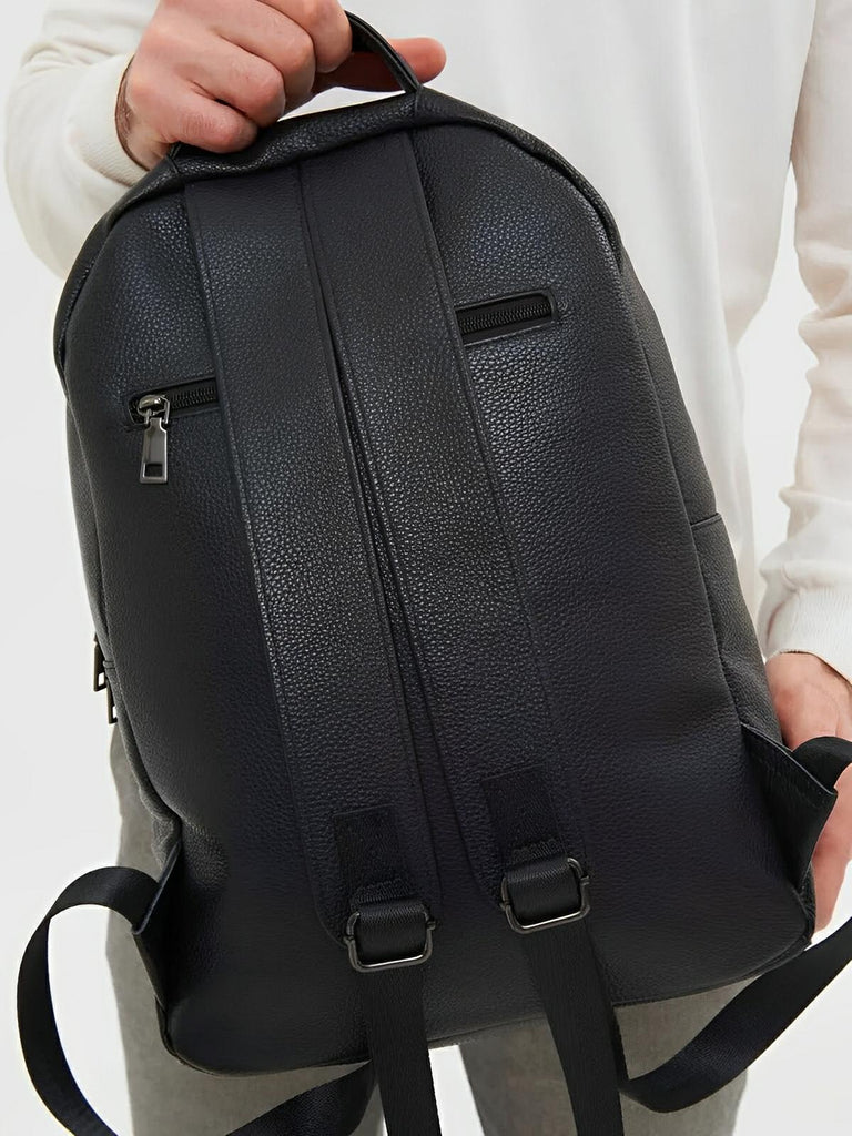 Sac à dos en cuir noir, moderne, pratique, spacieux et durable, modèle Théorus - Sac à dos - Noir