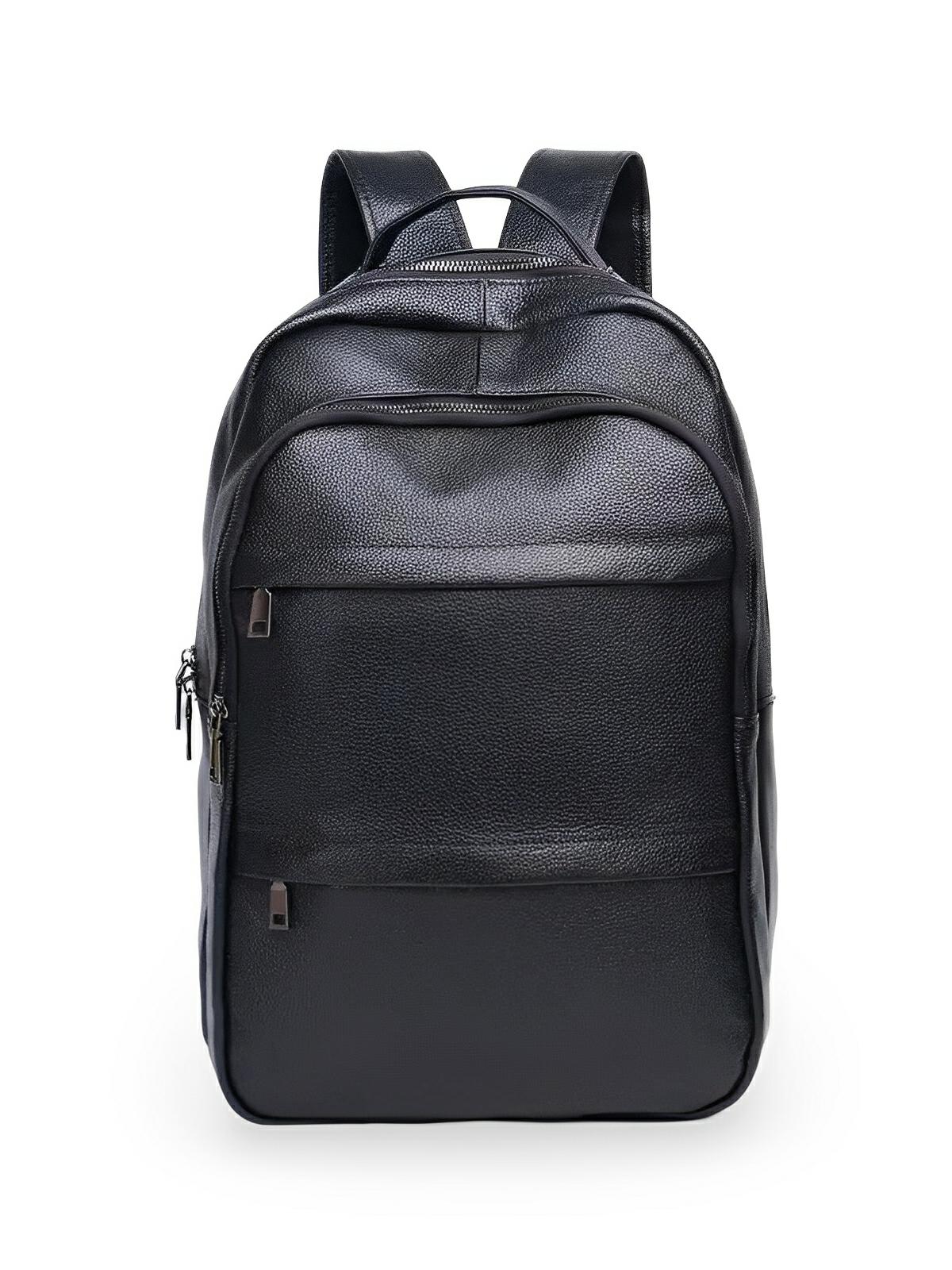 Sac à dos en cuir noir, moderne, pratique, spacieux et durable, modèle Théorus - Sac à dos - Noir