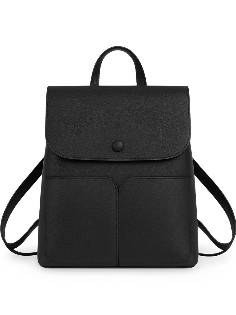 Sac à dos en cuir pleine fleur femme, spacieux et chic, fermeture rabat et zip, léger et confortable, modèle Béatrice - Sac à dos - Noir