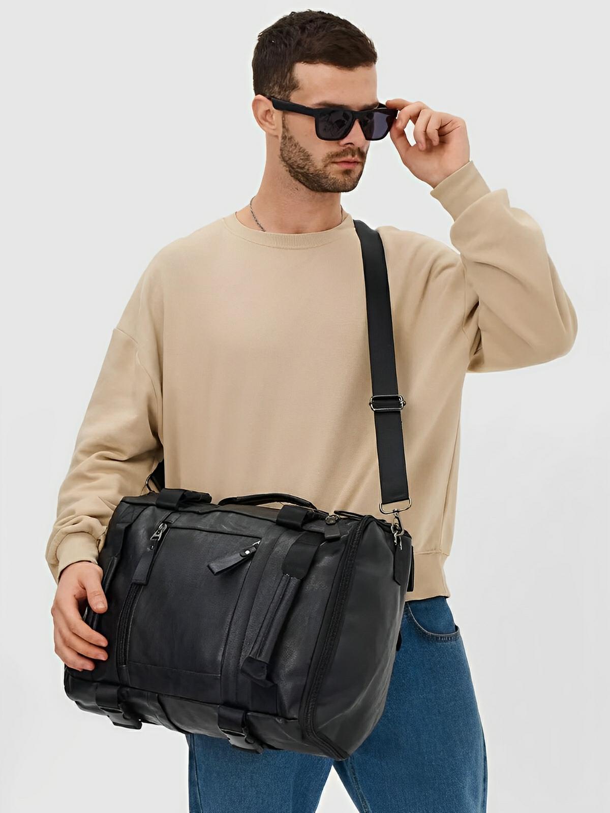 Sac à dos en cuir pour homme, sac pour voyage et le quotidien, à grande capacité, modèle Louis - Sac à dos - Noir