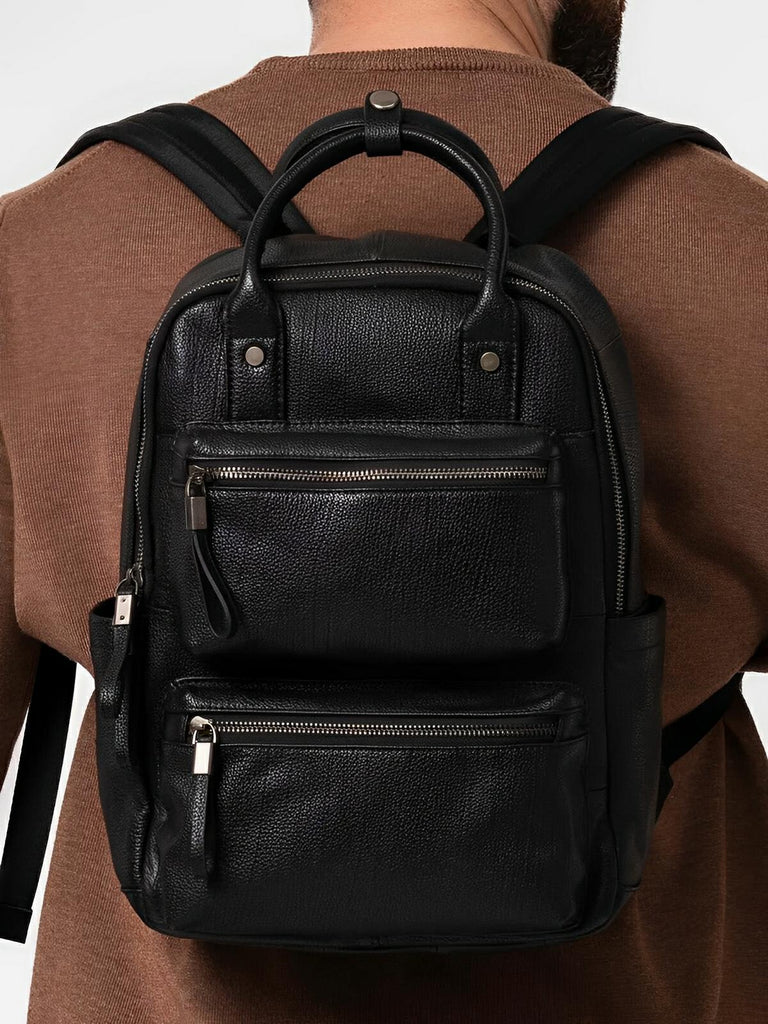 Sac à dos en cuir véritable, multifonction, pour plusieurs usages, modèle Timy - Sac à dos - Noir