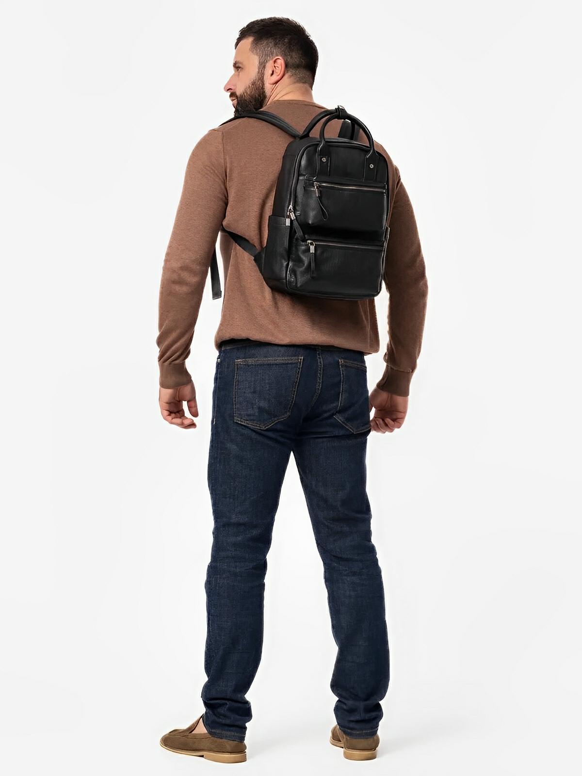 Sac à dos en cuir véritable, multifonction, pour plusieurs usages, modèle Timy - Sac à dos - Noir