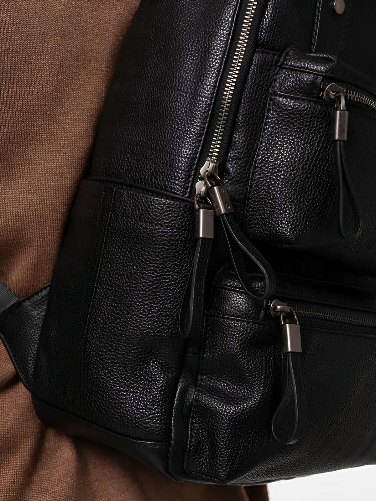 Sac à dos en cuir véritable, multifonction, pour plusieurs usages, modèle Timy - Sac à dos - Noir