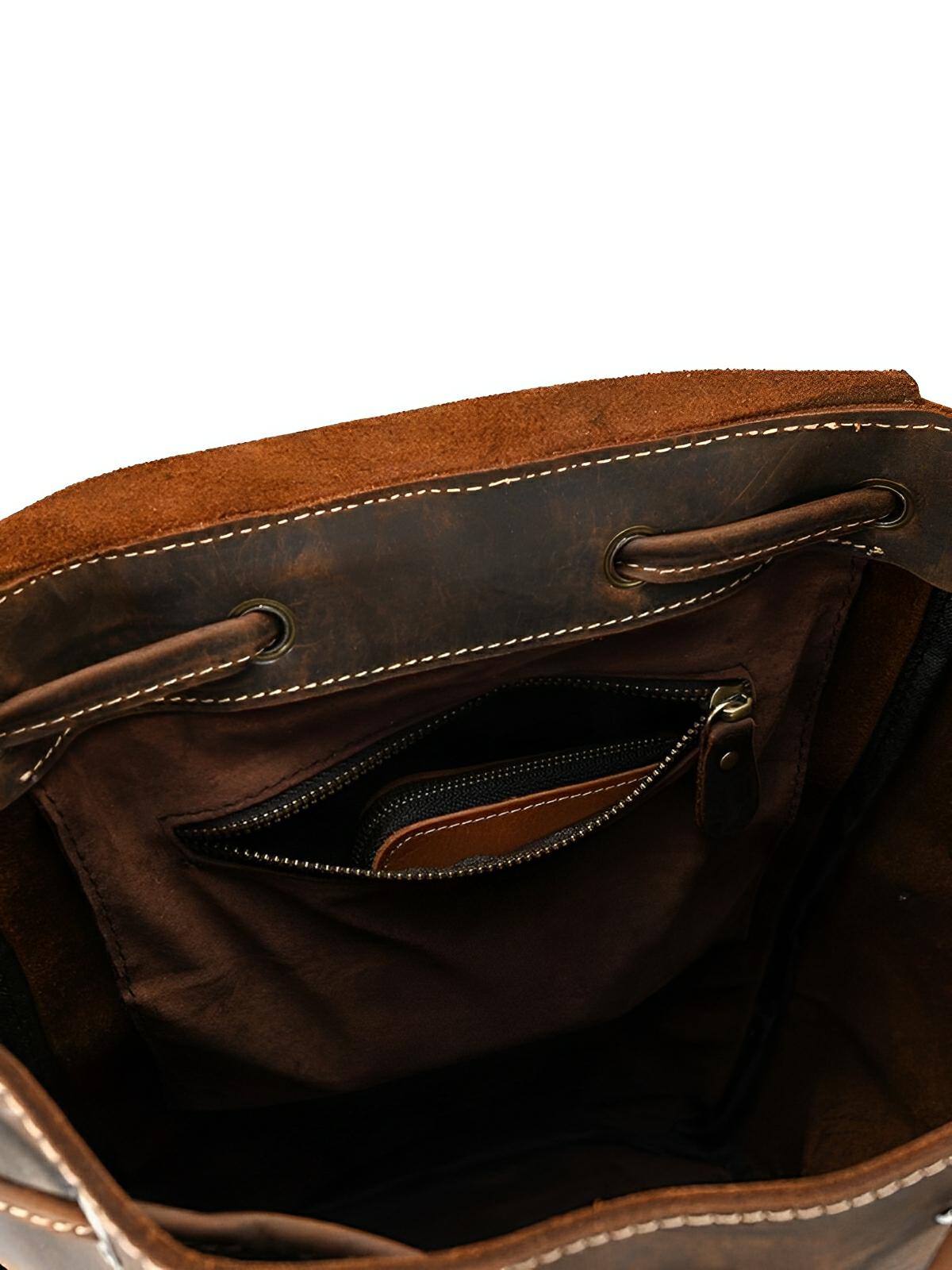 Sac à dos en cuir, vintage, baroudeur urbain, modèle Eudes - Sac à dos - Café