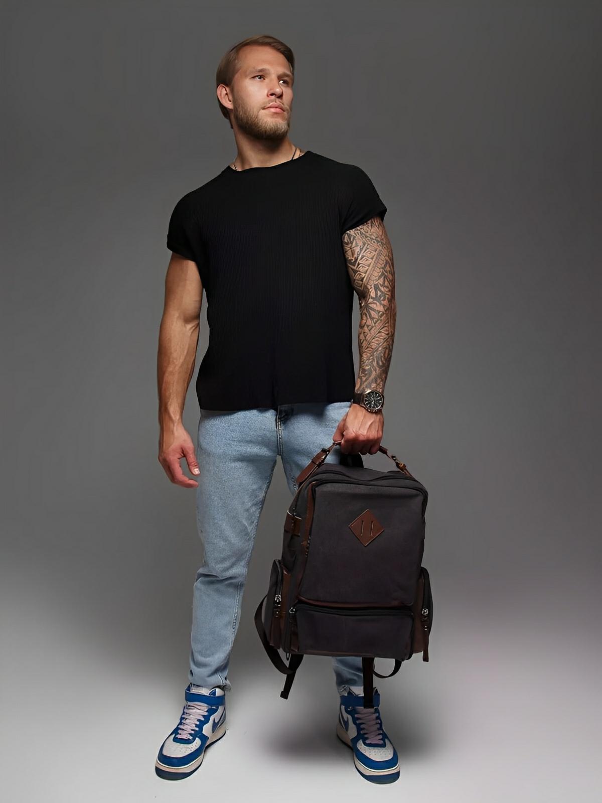 Sac à dos en toile, à grande capacité, multi - poches, urbain et idéal pour le transport, modèle Bastien - Sac à dos - Gris
