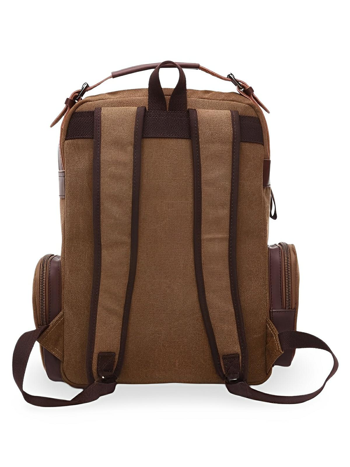 Sac à dos en toile, à grande capacité, multi - poches, urbain et idéal pour le transport, modèle Bastien - Sac à dos - Marron