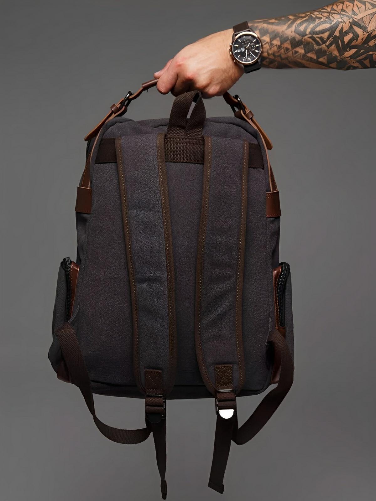 Sac à dos en toile, à grande capacité, multi - poches, urbain et idéal pour le transport, modèle Bastien - Sac à dos - Gris