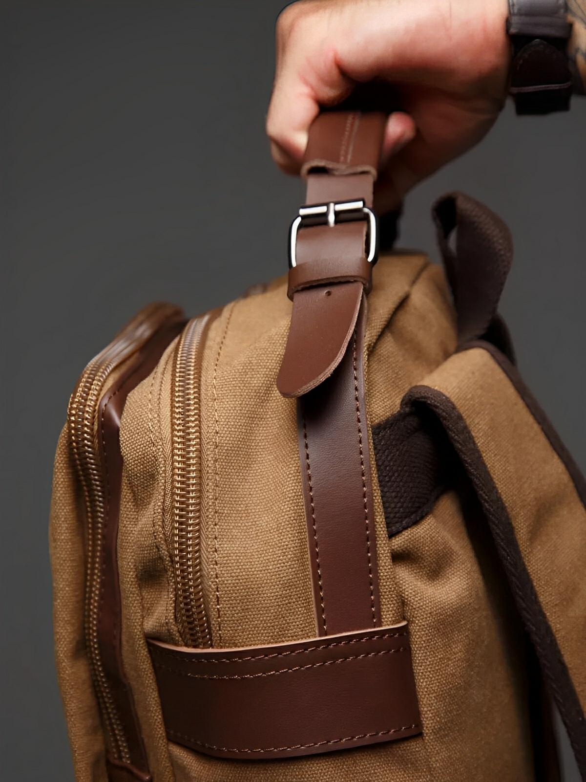 Sac à dos en toile, à grande capacité, multi - poches, urbain et idéal pour le transport, modèle Bastien - Sac à dos - Marron
