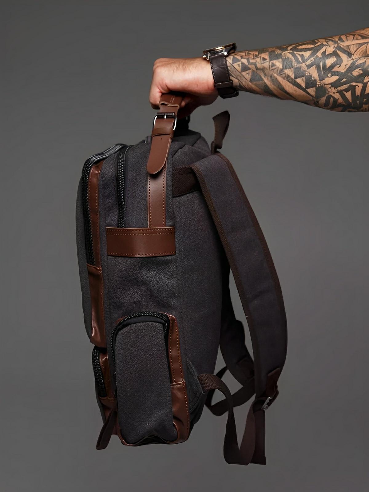 Sac à dos en toile, à grande capacité, multi - poches, urbain et idéal pour le transport, modèle Bastien - Sac à dos - Gris