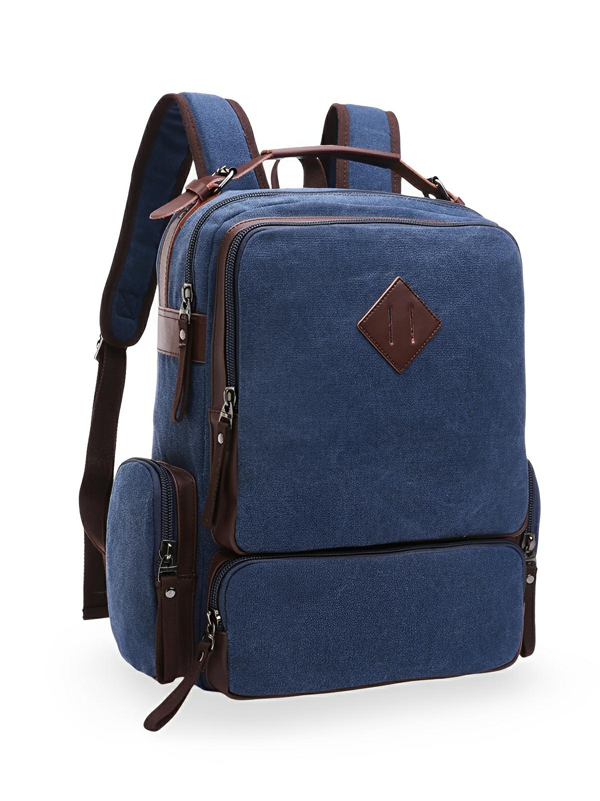 Sac à dos en toile, à grande capacité, multi - poches, urbain et idéal pour le transport, modèle Bastien - Sac à dos - Bleu