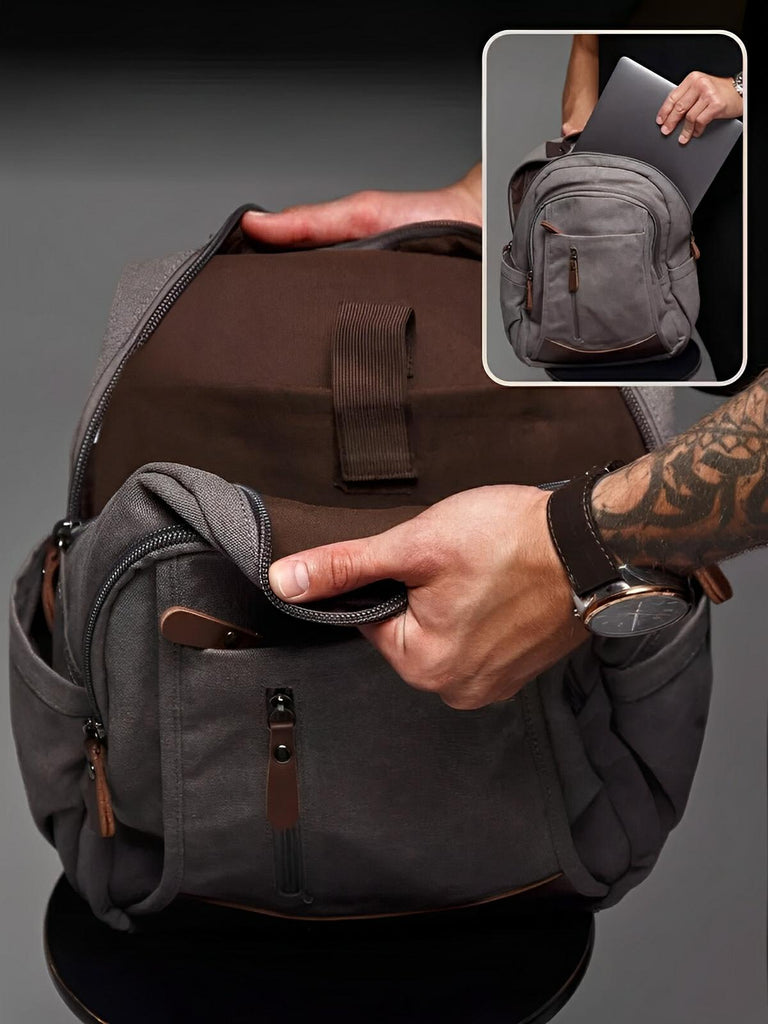 Sac à dos en toile canvas, grande capacité, bretelles rembourrées, design unisexe, modèle Charlie - Sac à dos - Gris foncé