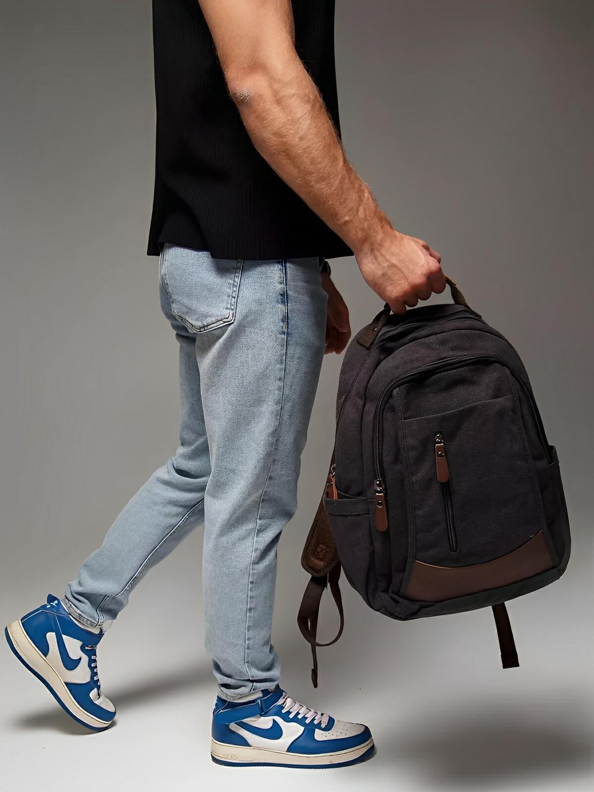 Sac à dos en toile canvas, grande capacité, bretelles rembourrées, design unisexe, modèle Charlie - Sac à dos - Gris foncé