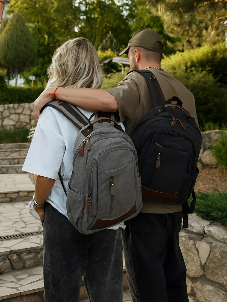 Sac à dos en toile canvas, grande capacité, bretelles rembourrées, design unisexe, modèle Charlie - Sac à dos - Gris