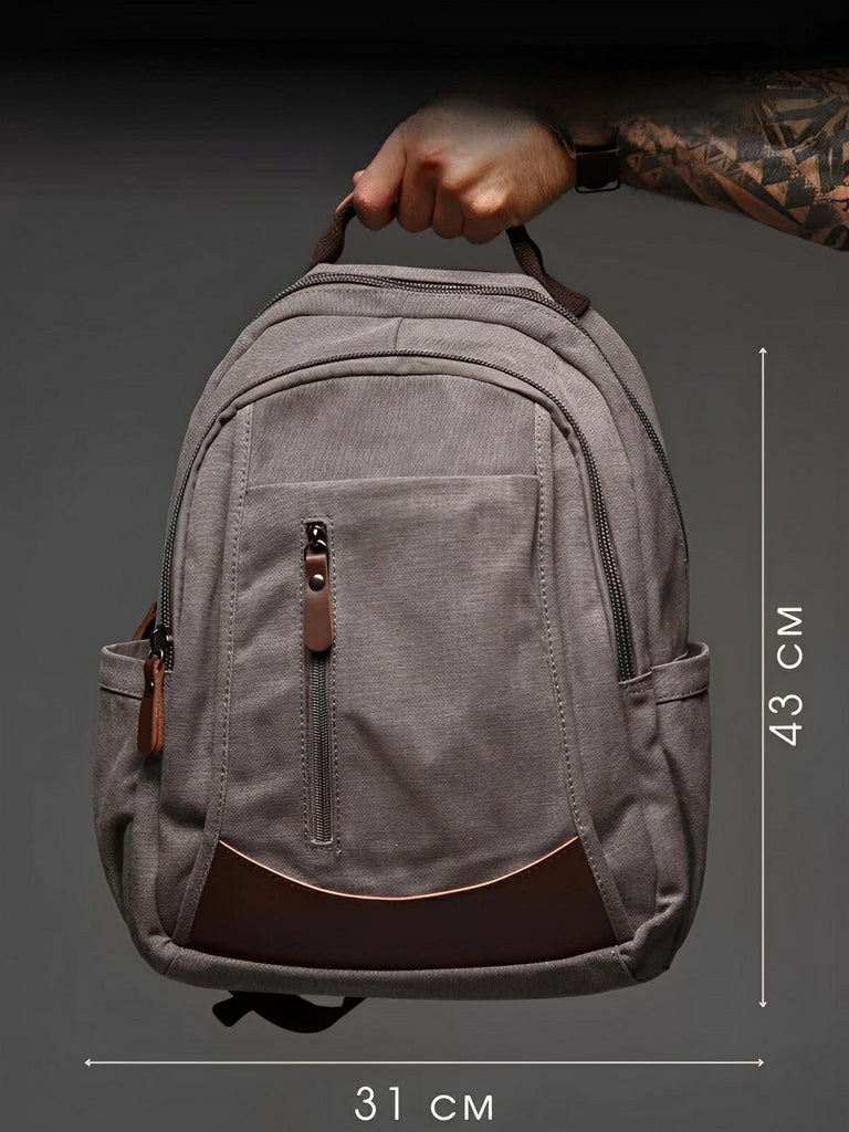 Sac à dos en toile canvas, grande capacité, bretelles rembourrées, design unisexe, modèle Charlie - Sac à dos - Gris
