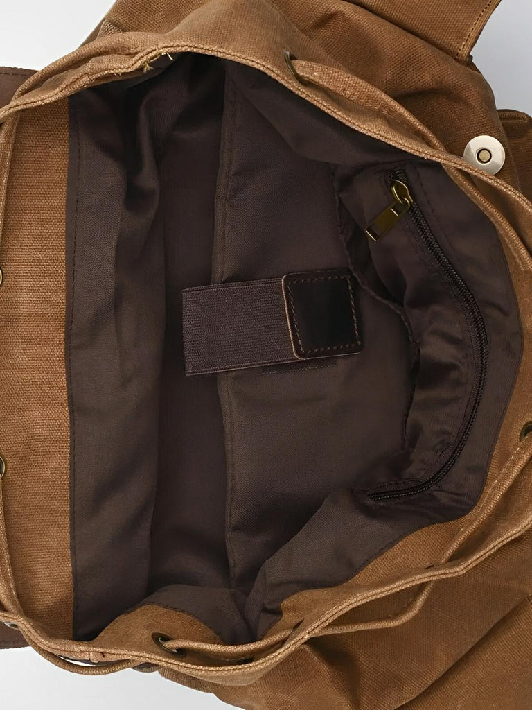Sac à dos en toile cirée et cuir à grande capacité, imperméable et pratique, modèle Médéric - Sac à dos - Marron