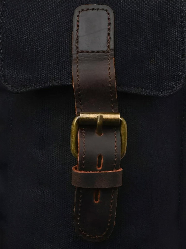 Sac à dos en toile cirée et cuir à grande capacité, imperméable et pratique, modèle Médéric - Sac à dos - Noir