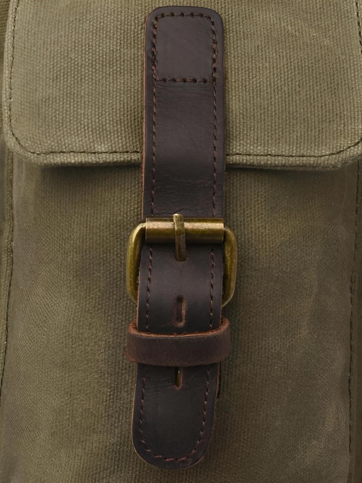 Sac à dos en toile cirée et cuir à grande capacité, imperméable et pratique, modèle Médéric - Sac à dos - Kaki
