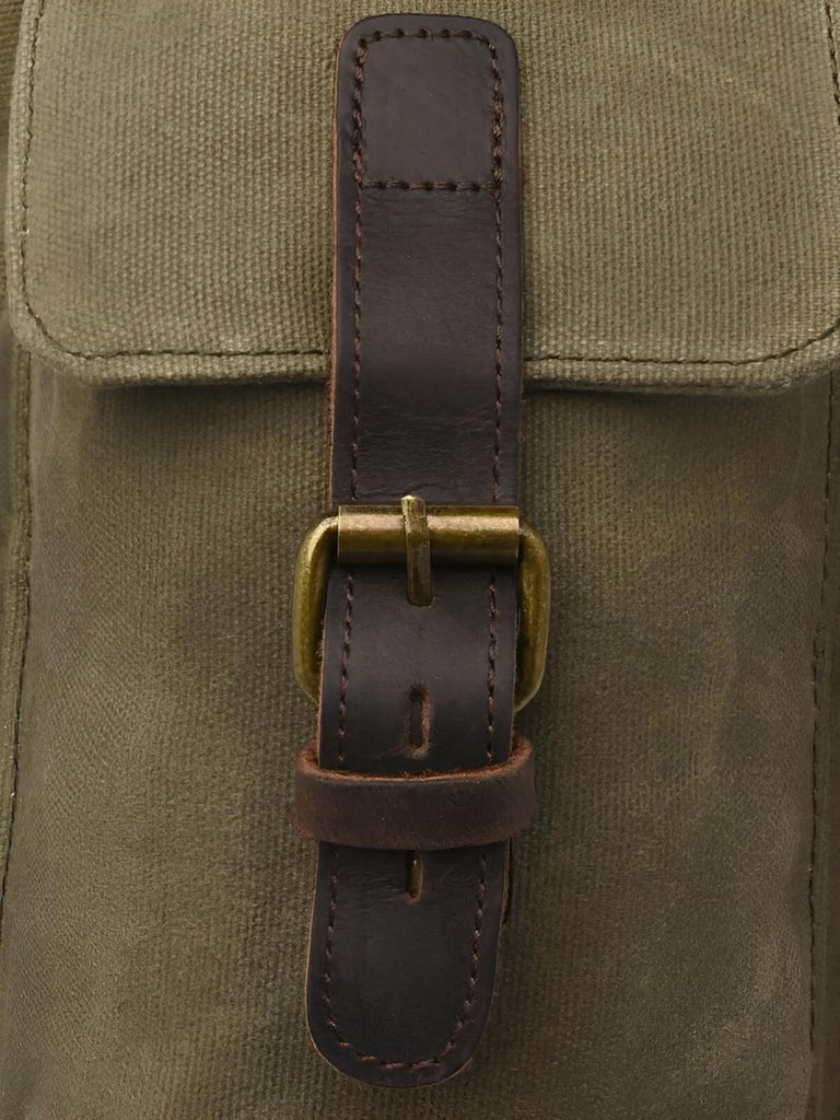 Sac à dos en toile cirée et cuir à grande capacité, imperméable et pratique, modèle Médéric - Sac à dos - Kaki