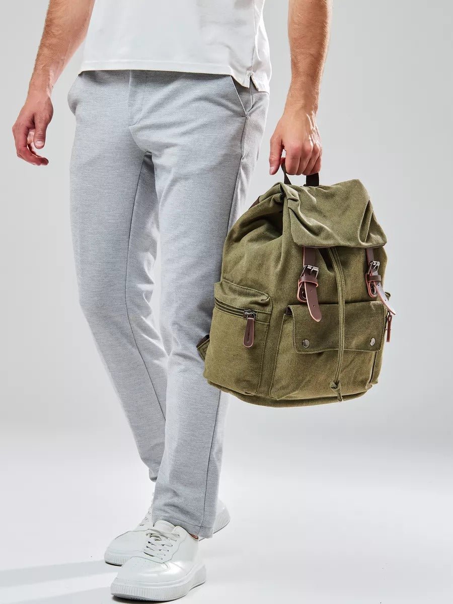 Sac à dos en toile, multi - compartiments, au style vintage, modèle Domitien - Sac à dos - Kaki