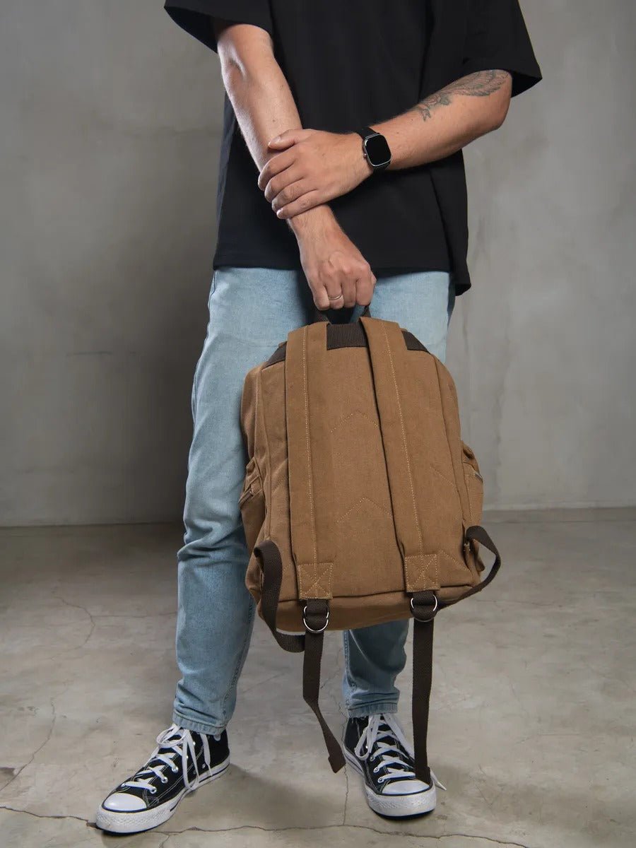 Sac à dos en toile, multi - compartiments, au style vintage, modèle Domitien - Sac à dos - Noir