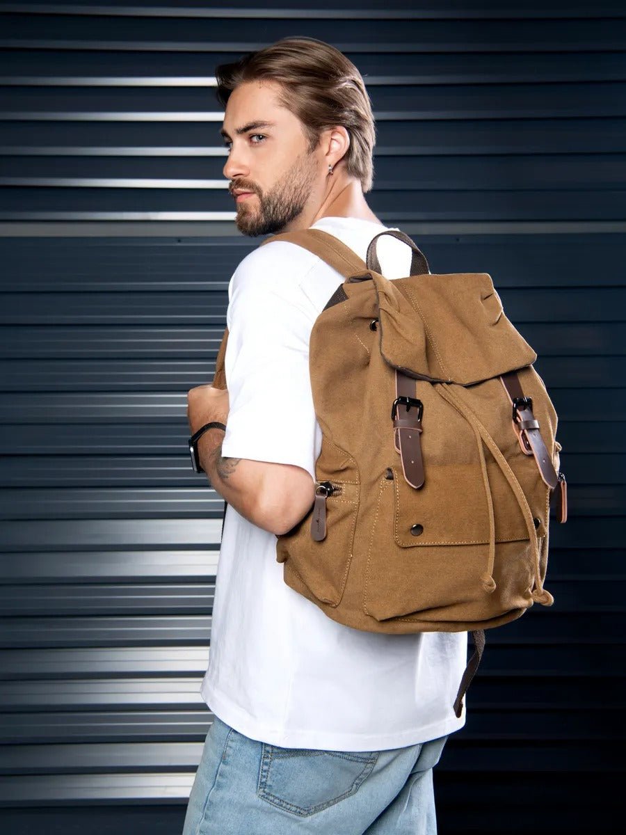 Sac à dos en toile, multi - compartiments, au style vintage, modèle Domitien - Sac à dos - Noir