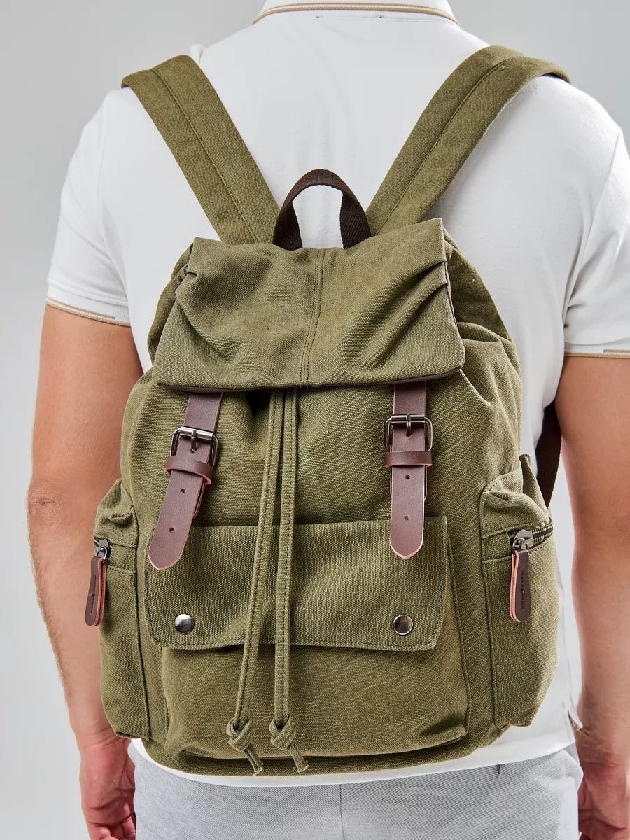 Sac à dos en toile, multi - compartiments, au style vintage, modèle Domitien - Sac à dos - Kaki