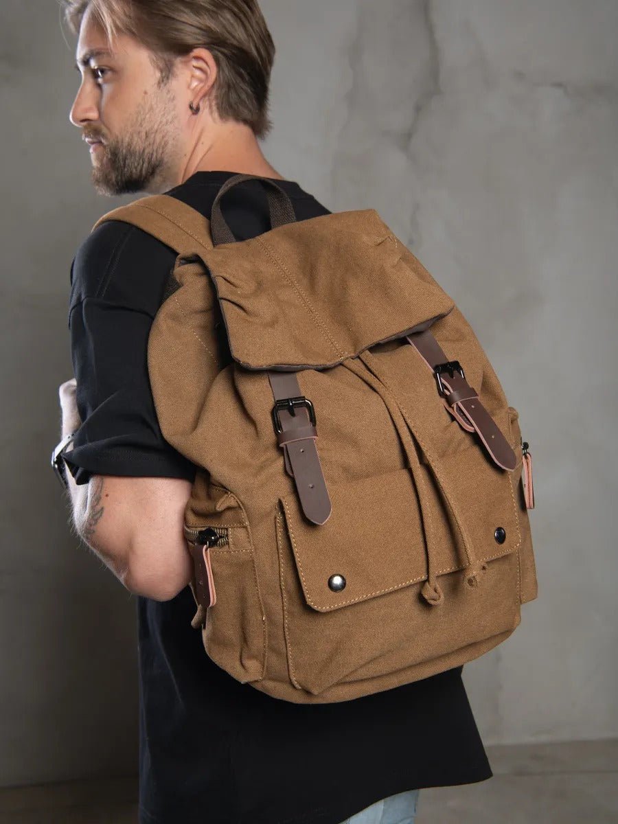 Sac à dos en toile, multi - compartiments, au style vintage, modèle Domitien - Sac à dos - Noir