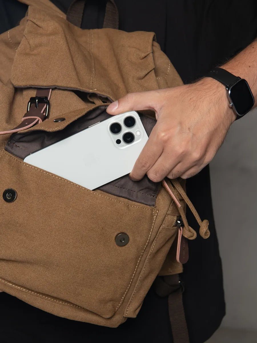 Sac à dos en toile, multi - compartiments, au style vintage, modèle Domitien - Sac à dos - Noir
