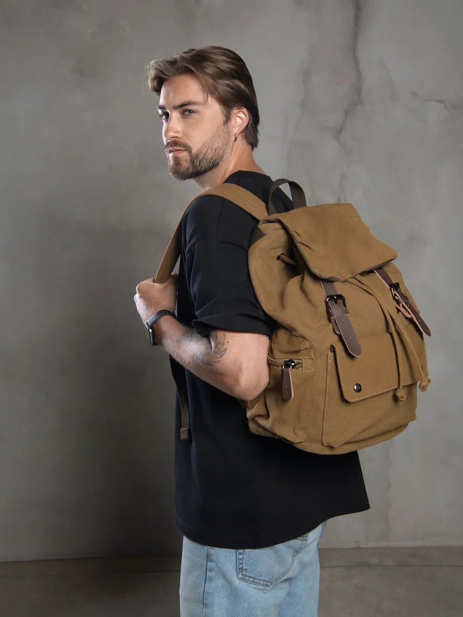 Sac à dos en toile, multi - compartiments, au style vintage, modèle Domitien - Sac à dos - Noir