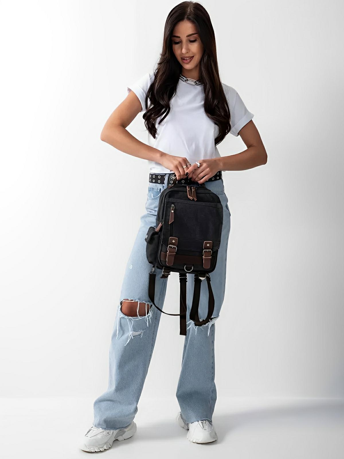 Sac à dos en toile, pour femme, imperméable compact, mixte voyage, urbain multi - fonction, modèle Elinda - Sac à dos - Noir