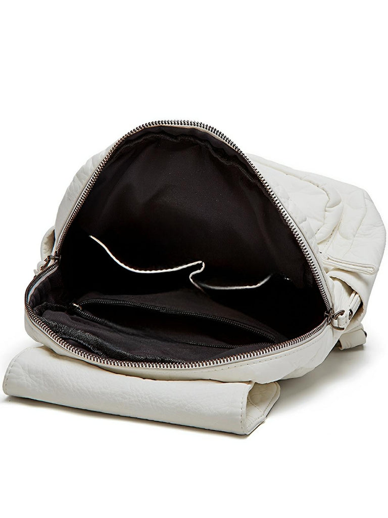 Sac à dos femme, design moderne, simili vegan, léger, spacieux, usage quotidien, voyage, travail, modèle Kaella - Sac à dos - Blanc