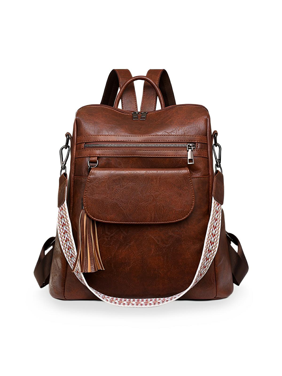 big faux leather backpack Women's vegan faux leather backpack, large capacity, vintage style, co