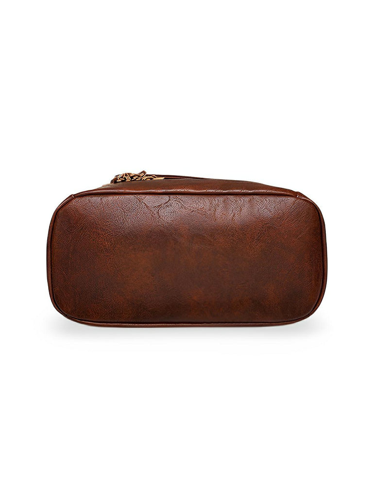Sac à dos femme en simili vegan, grande capacité, style vintage, convertible en sac à bandoulière, avec poches multiples, modèle Laura - Sac à dos - Marron