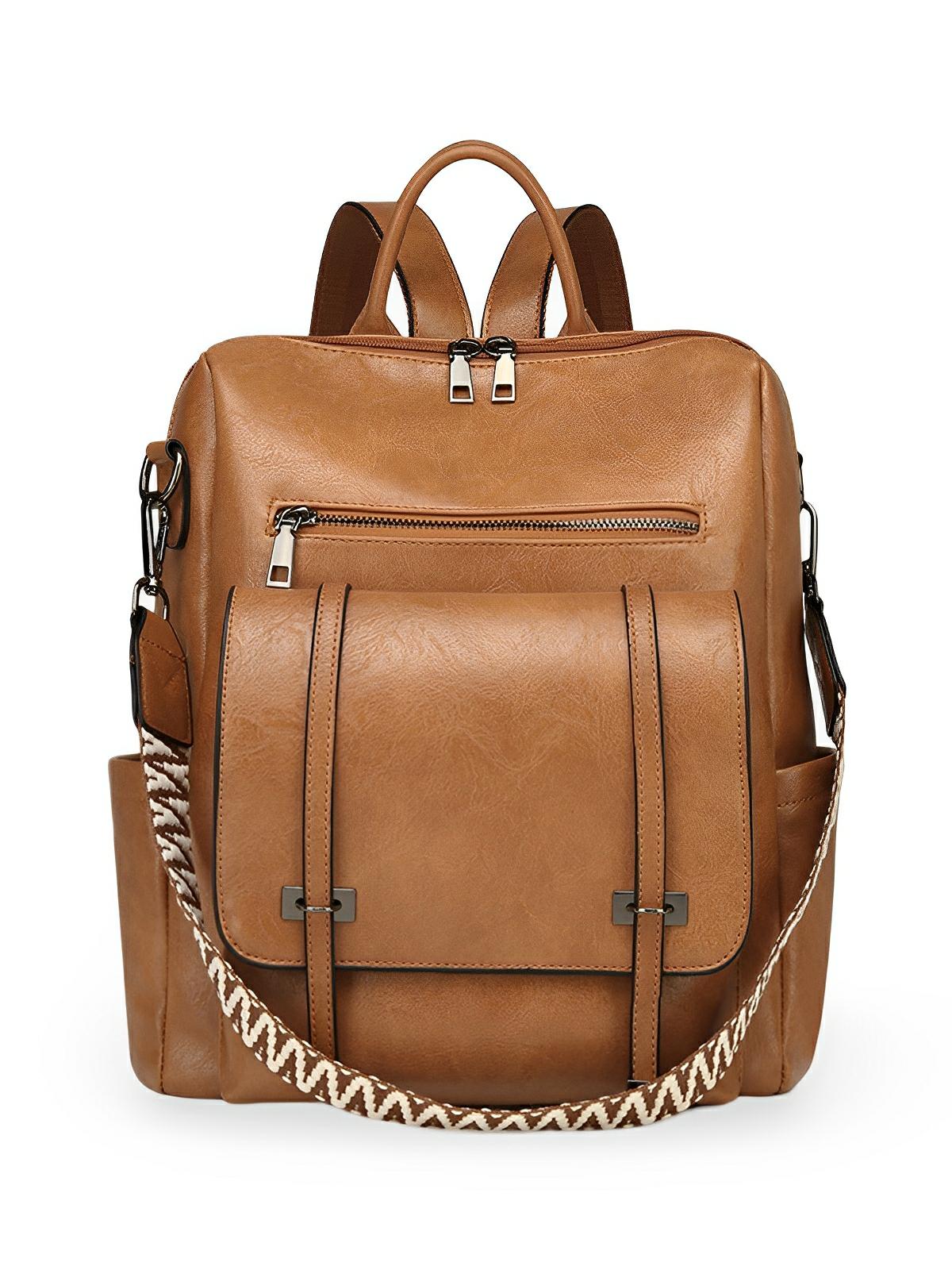 Sac à dos femme en Simili Vegan, multi - poches, bandoulière ajustable, style rétro, modèle Ilona - Sac à dos - Camel