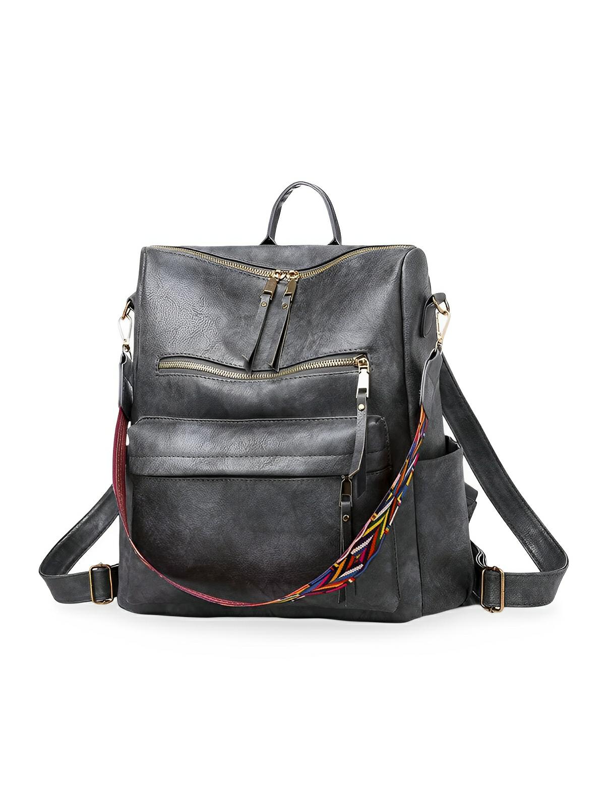 Sac à dos femme grande capacité, simili vegan souple, multi - poches, style, modèle Val - Sac à dos - Gris