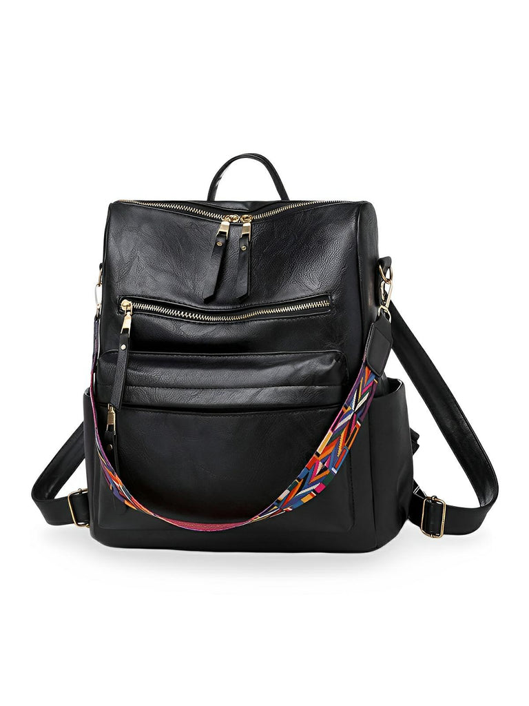 Sac à dos femme grande capacité, simili vegan souple, multi - poches, style, modèle Val - Sac à dos - Noir