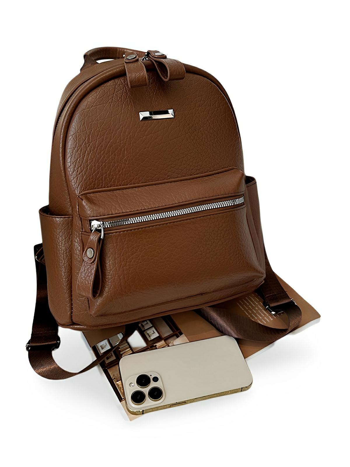 Sac à dos femme, petit format, simili vegan, léger et pratique, idéal travail et voyage, modèle Annabelle - Sac à dos - Marron