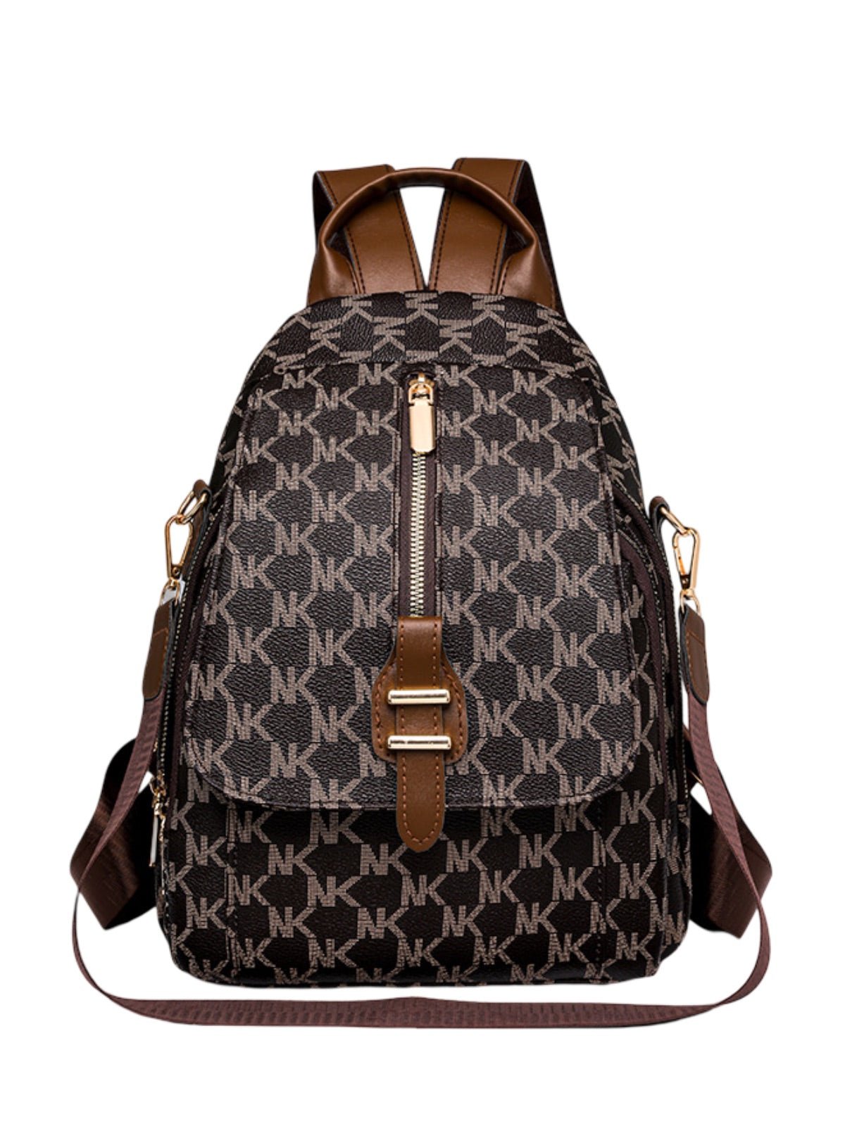 Sac à dos femme, sac à dos urbain PU, sac à dos léger à motif lettré, sac à dos tendance, sac à dos quotidien, modèle Annoncia - Sac à dos - Marron