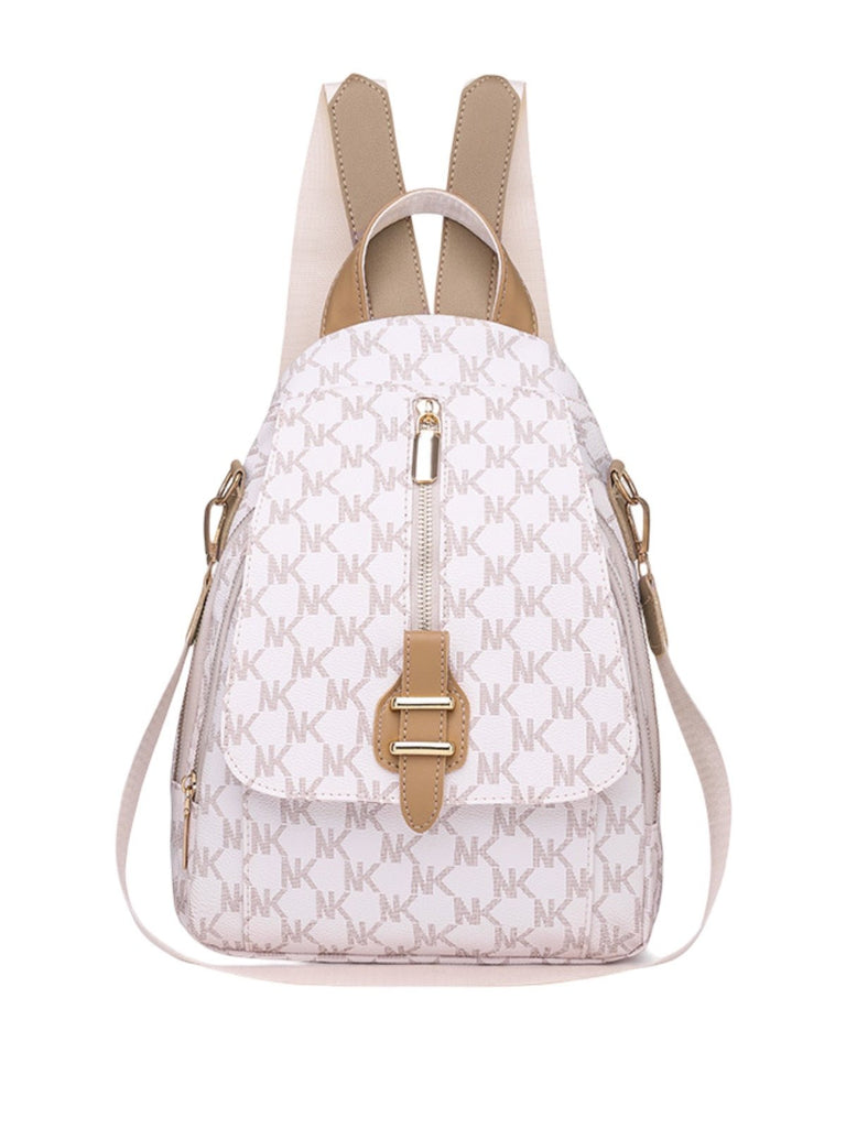 Sac à dos femme, sac à dos urbain PU, sac à dos léger à motif lettré, sac à dos tendance, sac à dos quotidien, modèle Annoncia - Sac à dos - Blanc