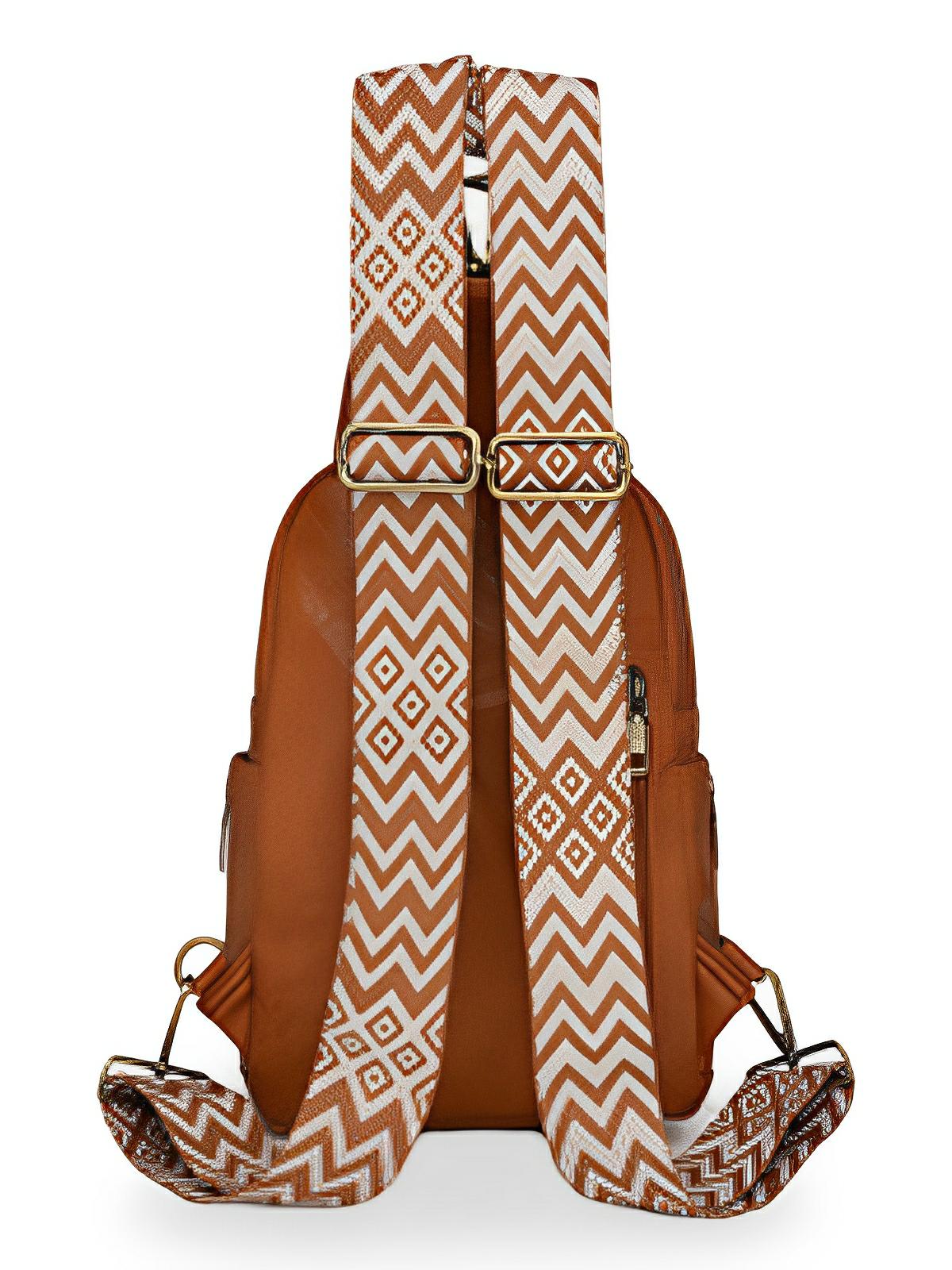 Sac à dos femme, sac bandoulière, design vintage, multi - poches, simili vegan effet, modèle Diana - Sac à dos - Camel