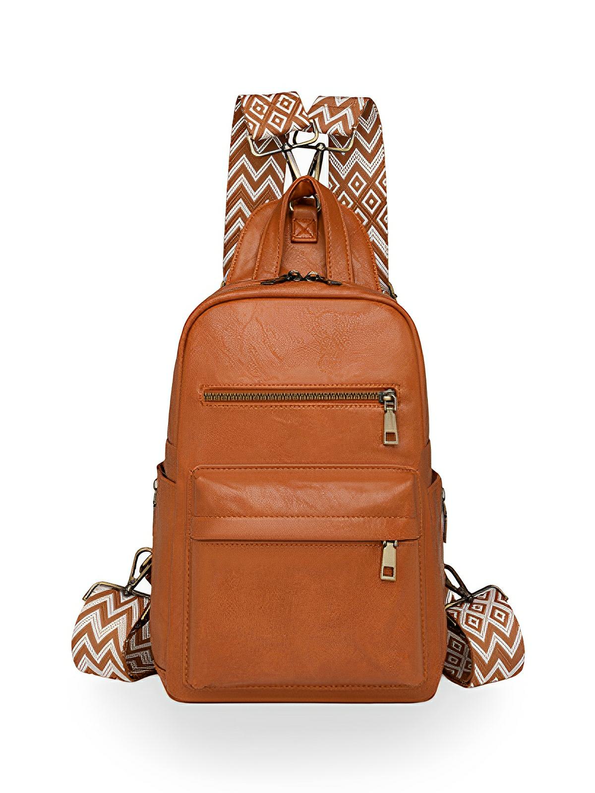Sac à dos femme, sac bandoulière, design vintage, multi - poches, simili vegan effet, modèle Diana - Sac à dos - Camel