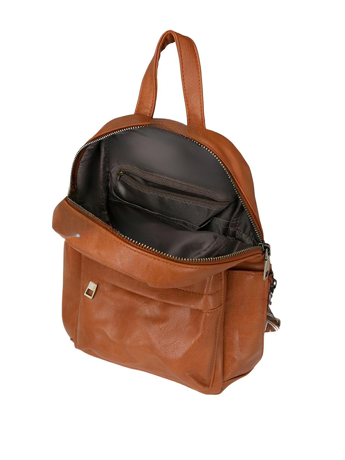 Sac à dos femme, sac bandoulière, design vintage, multi - poches, simili vegan effet, modèle Diana - Sac à dos - Camel