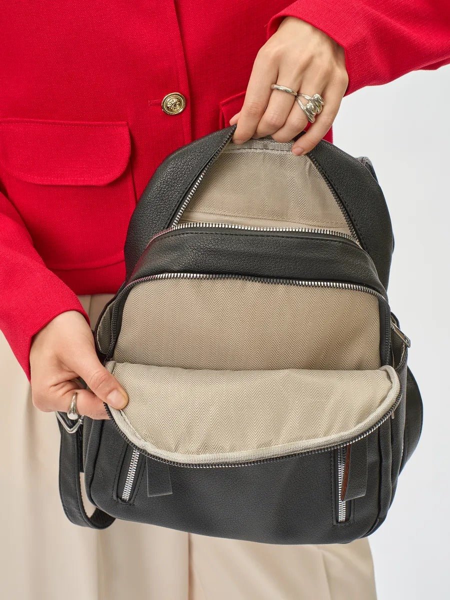 Sac à dos femme, sac PU, petit format, compartiment ordinateur, résistant, usage quotidien, modèle Floride - Sac à dos - Noir