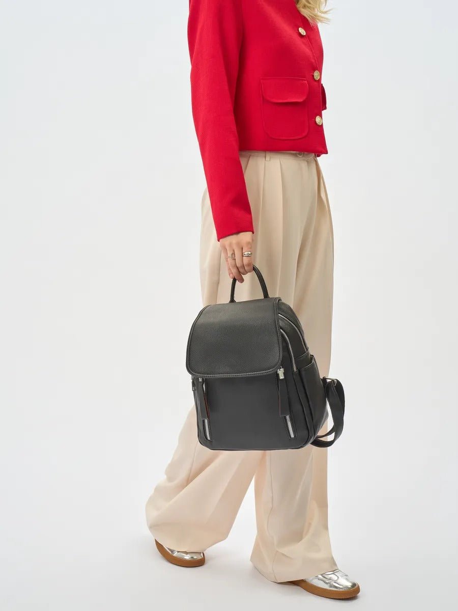 Sac à dos femme, sac PU, petit format, compartiment ordinateur, résistant, usage quotidien, modèle Floride - Sac à dos - Noir